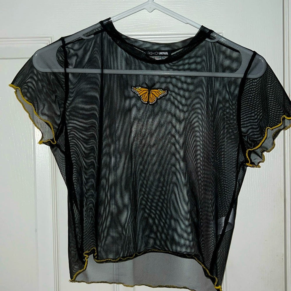 Mesh black crop top